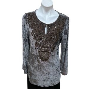 Boston Proper Metallic Gray Embellished Blouse
